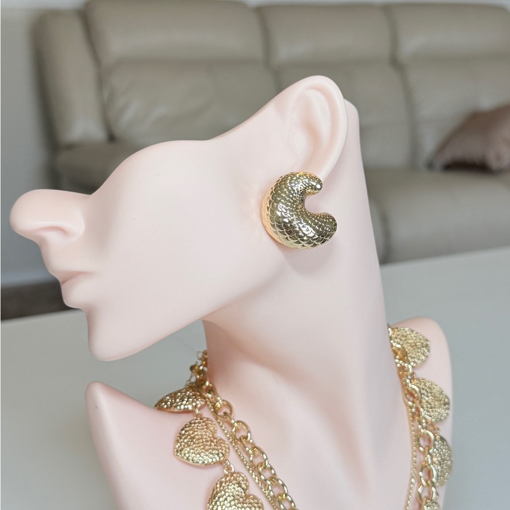 Gold Textured Crescent Earrings